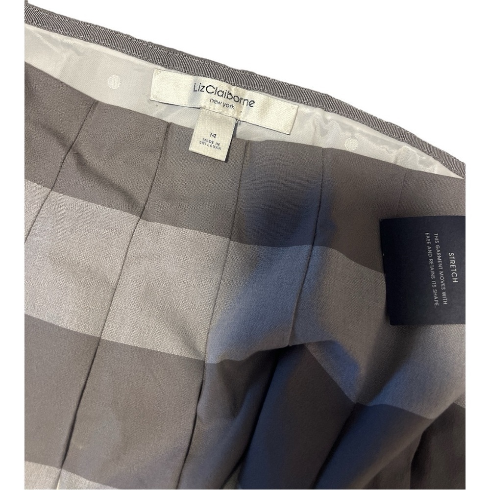 NWT Liz Claiborne Gray Checkered Pleated Mini Skirt Size 14 | Preppy Y2K A-Line - Picture 5 of 7